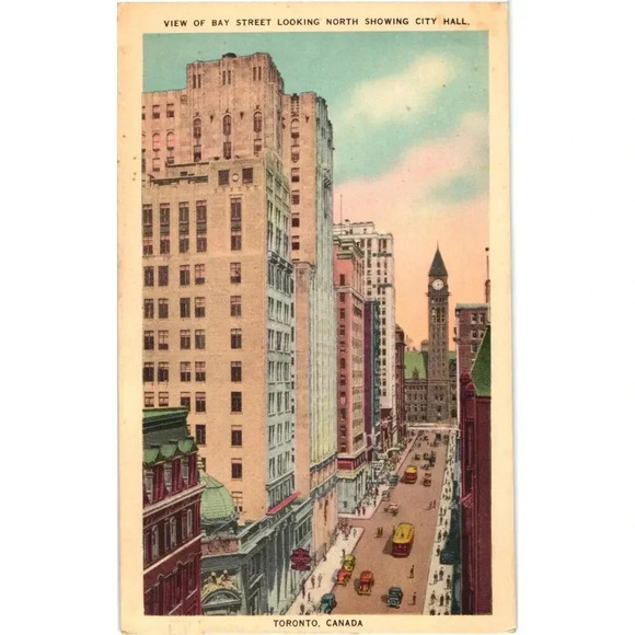 View of Bay Street Looking North Showing City Mall Toronto Canada Postcard - Picture 1 of 2